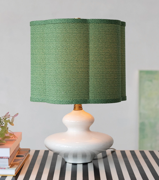 Table Lamp with Scalloped Green Fabric Shade