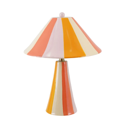 Striped Table Lamp & Shade, Hand-Painted