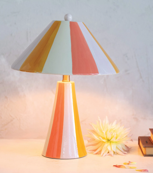 Striped Table Lamp & Shade, Hand-Painted