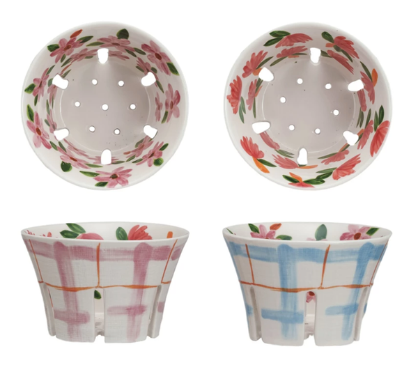 Berry Bowl w/ Plaid & Floral Pattern, 2 Styles