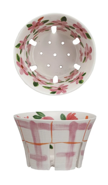 Berry Bowl w/ Plaid & Floral Pattern, 2 Styles