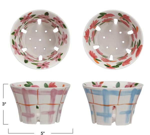 Berry Bowl w/ Plaid & Floral Pattern, 2 Styles