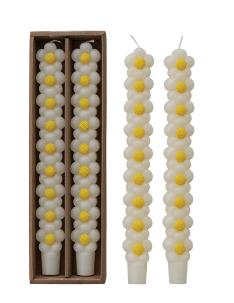 Unscented Daisy Shaped Taper Candles, Set of 2
