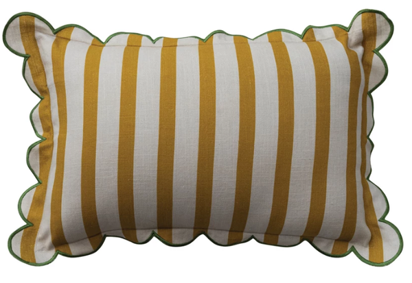 Striped Lumbar Pillow with Scalloped Flange