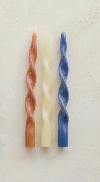 Twisted Taper Candles, Unscented, Iridescent Finish, Set of 2- Asst. Colors