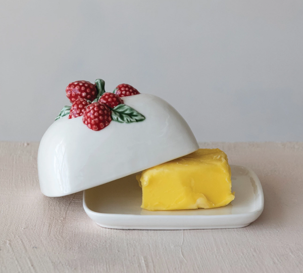 Butter Dish with Raspberry Shaped Handle