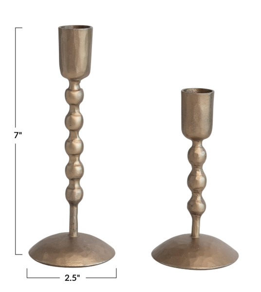 Hand-Forged Iron Taper Holders, Antique Brass Finish  |  2 Sizes