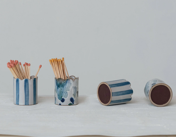 Stoneware Matchstick Holder w/ Striker, 2 Styles