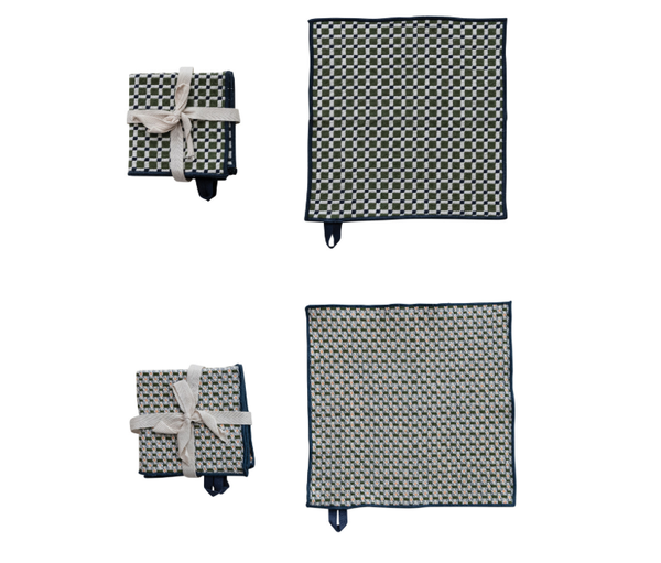 Woven Cotton Dish Cloths with Stitched Edge, Set of 3, 2 Styles