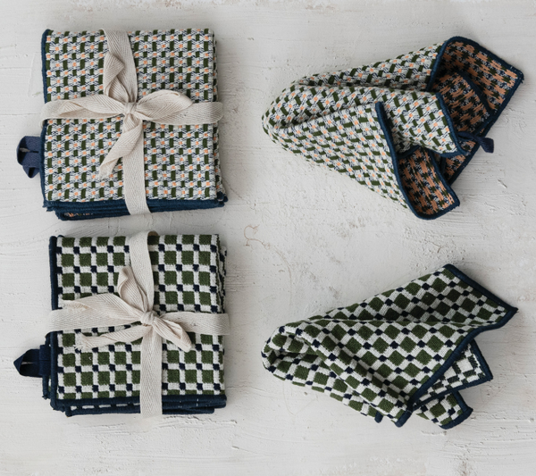Woven Cotton Dish Cloths with Stitched Edge, Set of 3, 2 Styles