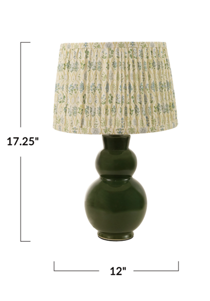 Stoneware Table Lamp with Pleated Fabric Shade & Inline Switch