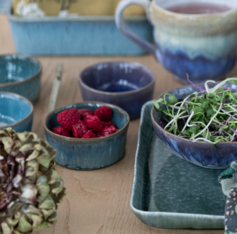 Small Stoneware Dish with Reactive Glaze, 4 colors