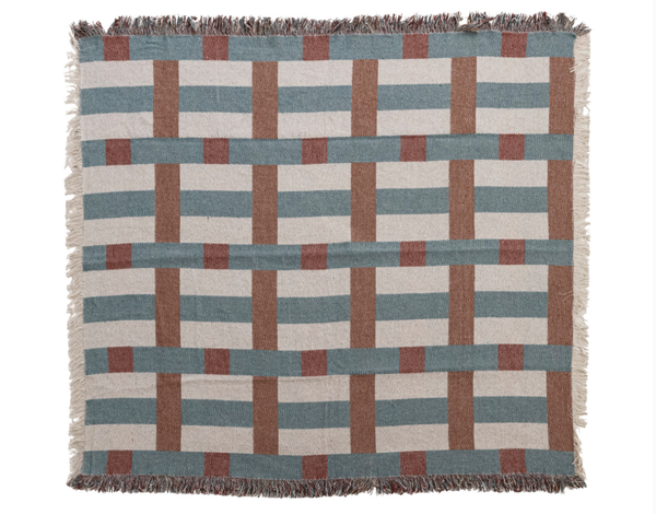 Recycled Cotton Blend Jacquard Throw with Eyelash Fringe