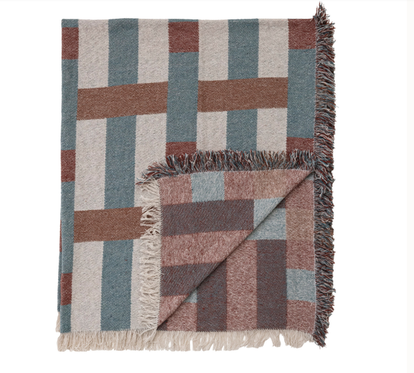Recycled Cotton Blend Jacquard Throw with Eyelash Fringe