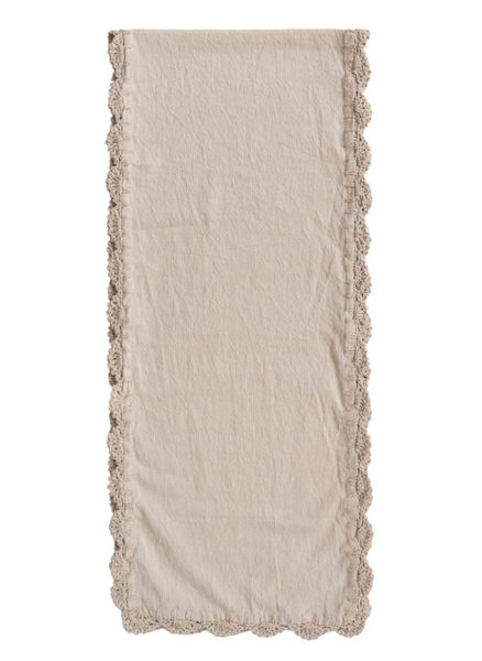 Cotton Table Runner with Crocheted Trim, Natural