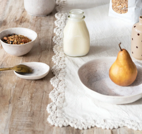 Cotton Table Runner with Crocheted Trim, Natural