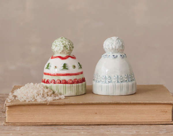 Stoneware Hat Shaped Salt & Pepper Shakers, Set of 2