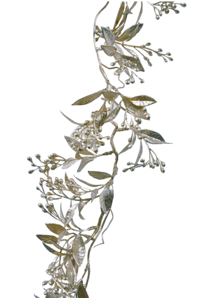Faux Leaves & Berries Garland, Antique Silver