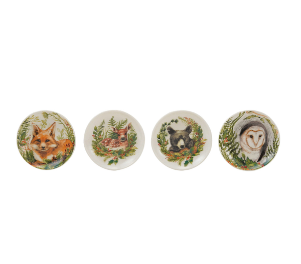 Stoneware Dish with Woodland Animal & Seasonal Botanicals