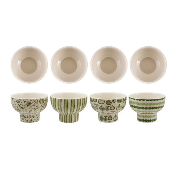 Stoneware Footed Bowl with Holiday Pattern