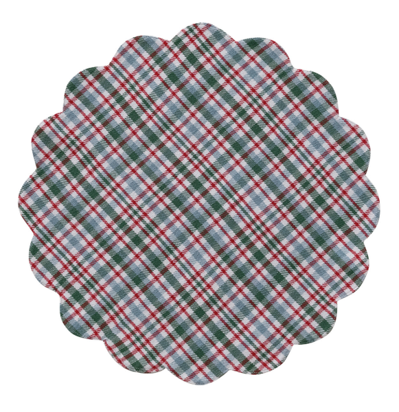 Woven Cotton Scalloped Placemat with Plaid Pattern
