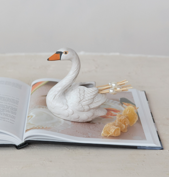 Stoneware Swan Shaped Toothpick Holder