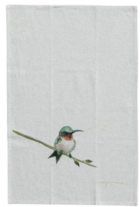 Cotton & Linen Printed Tea Towel w/ Bird | 4 Styles