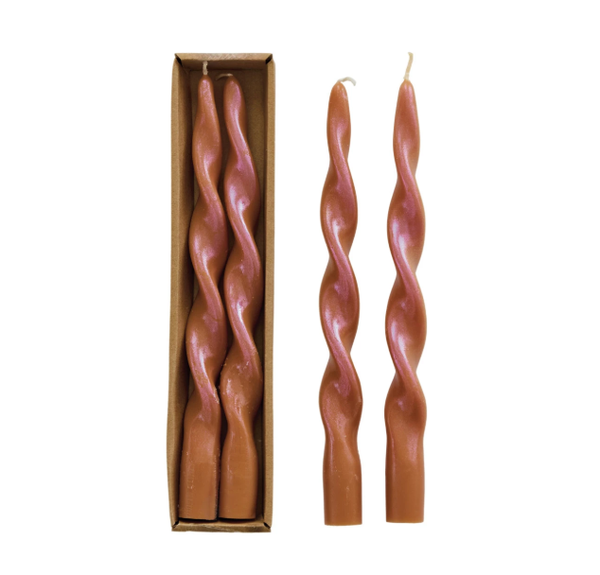Twisted Taper Candles, Unscented, Iridescent Finish, Set of 2- Asst. Colors