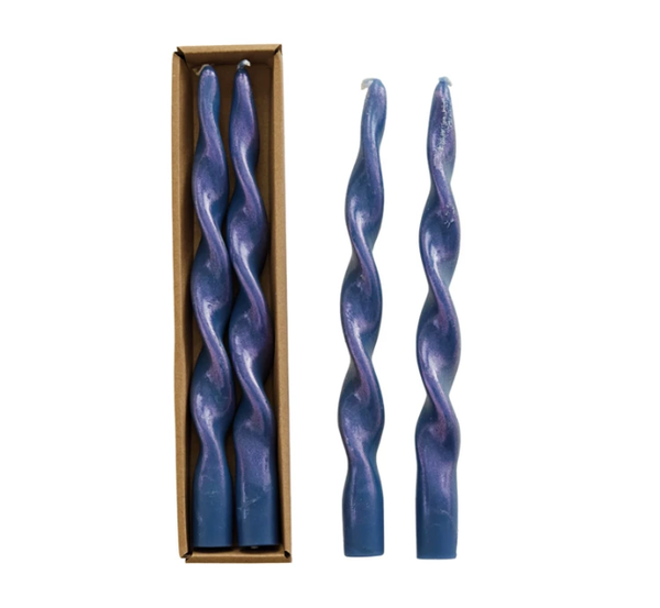 Twisted Taper Candles, Unscented, Iridescent Finish, Set of 2- Asst. Colors