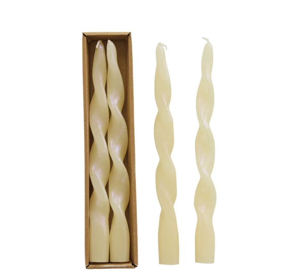 Twisted Taper Candles, Unscented, Iridescent Finish, Set of 2- Asst. Colors