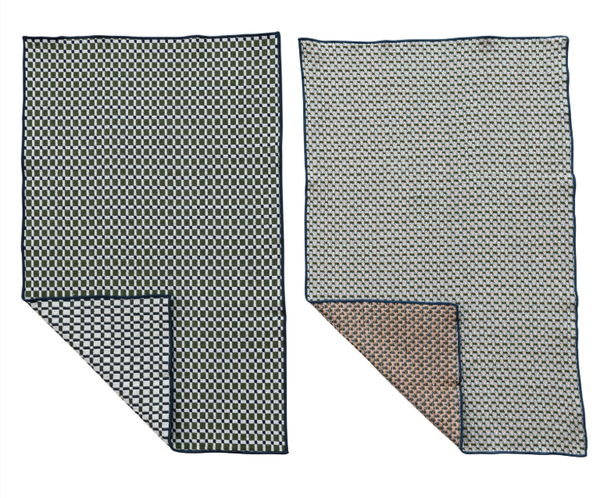 Woven Cotton Tea Towel with Pattern & Stitched Edge, 2 Styles
