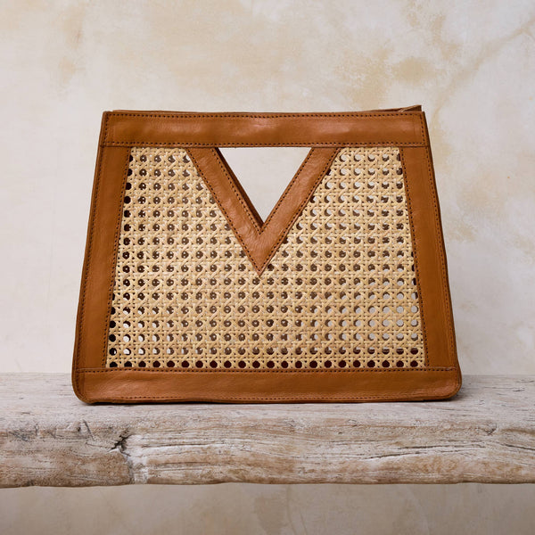 Rattan Brown Cane Weave Triangle Summer Resort Handbag