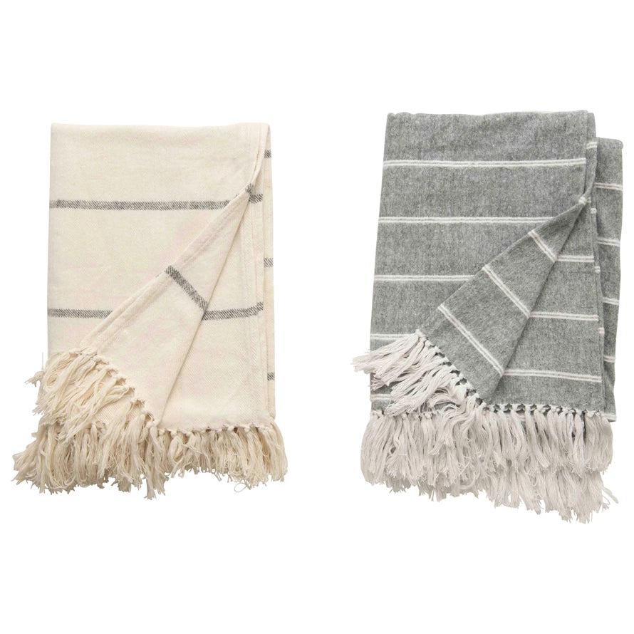 Striped Throw with Fringe, 2 Styles