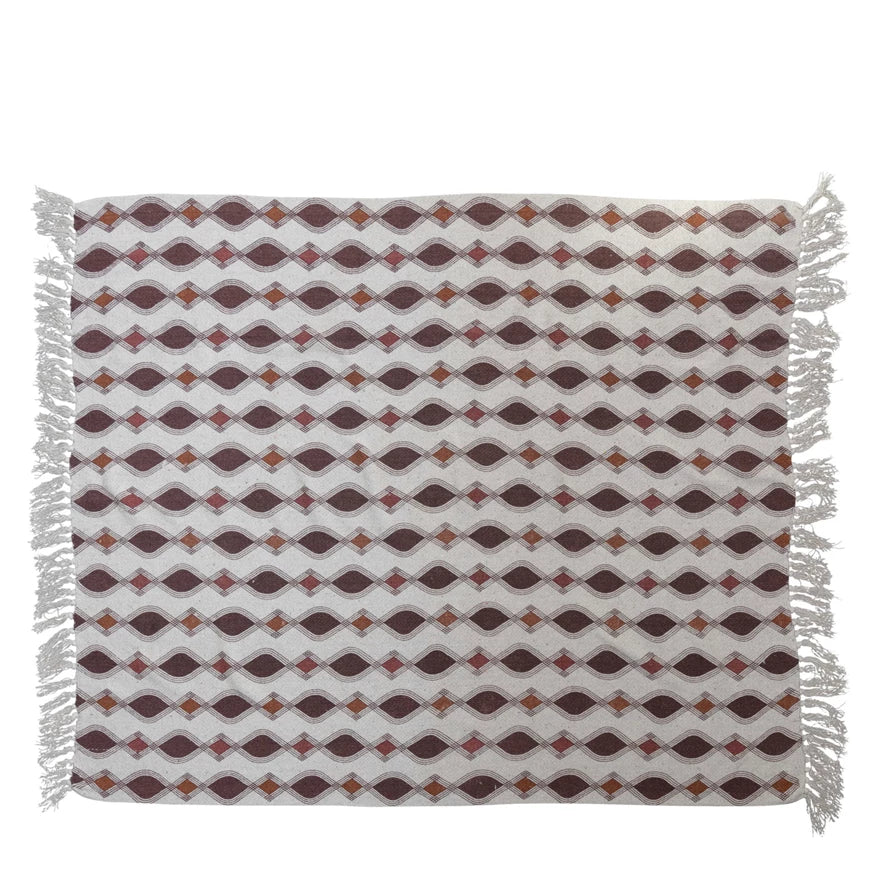 Recycled Cotton Blend Printed Throw w/ Pattern & Fringe