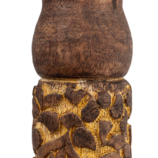 Hand-Carved Mango Wood Candle Holder w/ Design, Walnut Finish