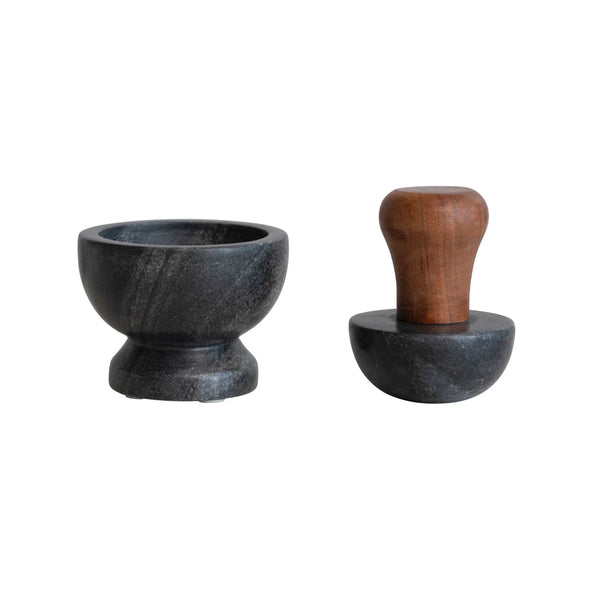 Marble Mortar & Pestle w/ Mango Wood Handle