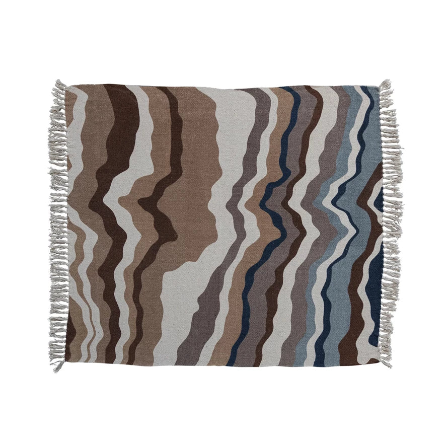 Recycled Printed Throw w/ Marbled Design & Fringe