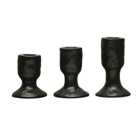 Stoneware Taper Holders, Reactive Glaze, Matte Black