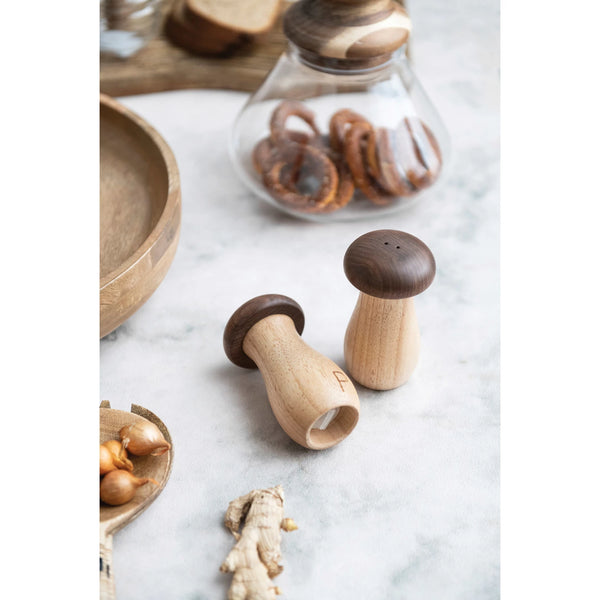 Rubberwood & Walnut Mushroom Shaped Salt & Pepper Shakers