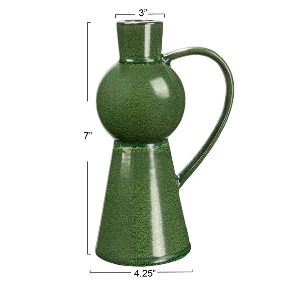 Stoneware Taper Holder w/ Handle, Green