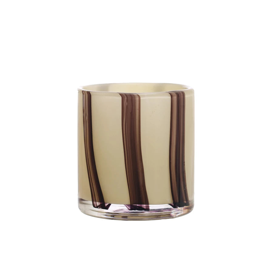 Round Glass Candle Holder/Vase w/ Stripes