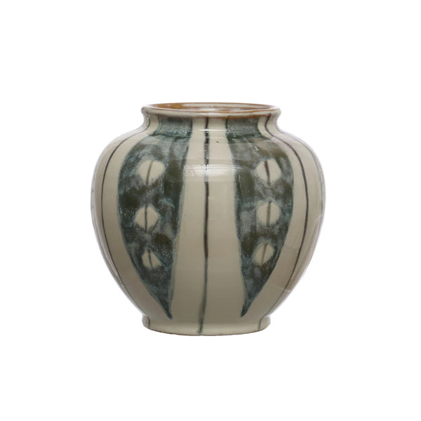 Hand-Painted Stoneware Vase w/ Stripes