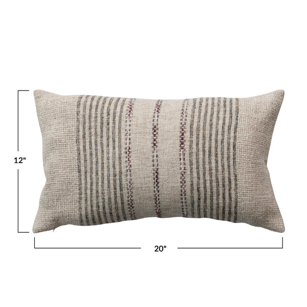 Cotton & Linen Blend Lumbar Pillow w/ Embroidered Stripes