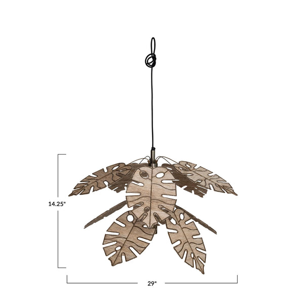Metal & Banana Fiber Leaf Pendant Lamp, Antique Brass Finish & Natural