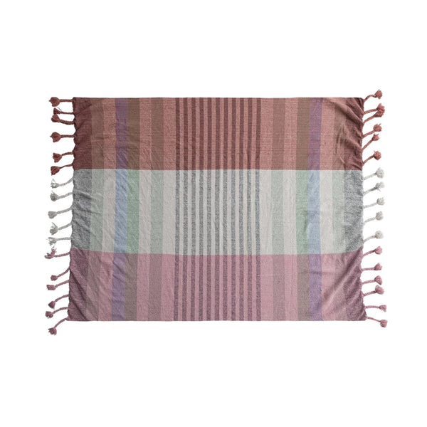 Woven Recycled Cotton Blend Throw w/ Braided Fringe