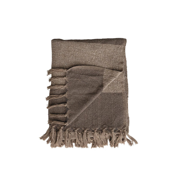 Woven Recycled Cotton Blend Throw, Beige & Brown