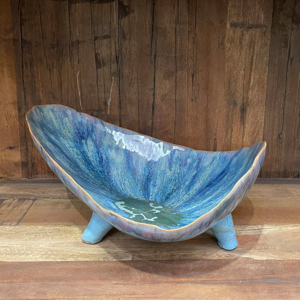 Stoneware Organic-Shaped Footed Bowl