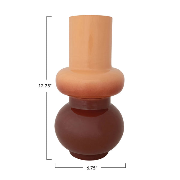 Enameled Metal Vase, Rust & Nude