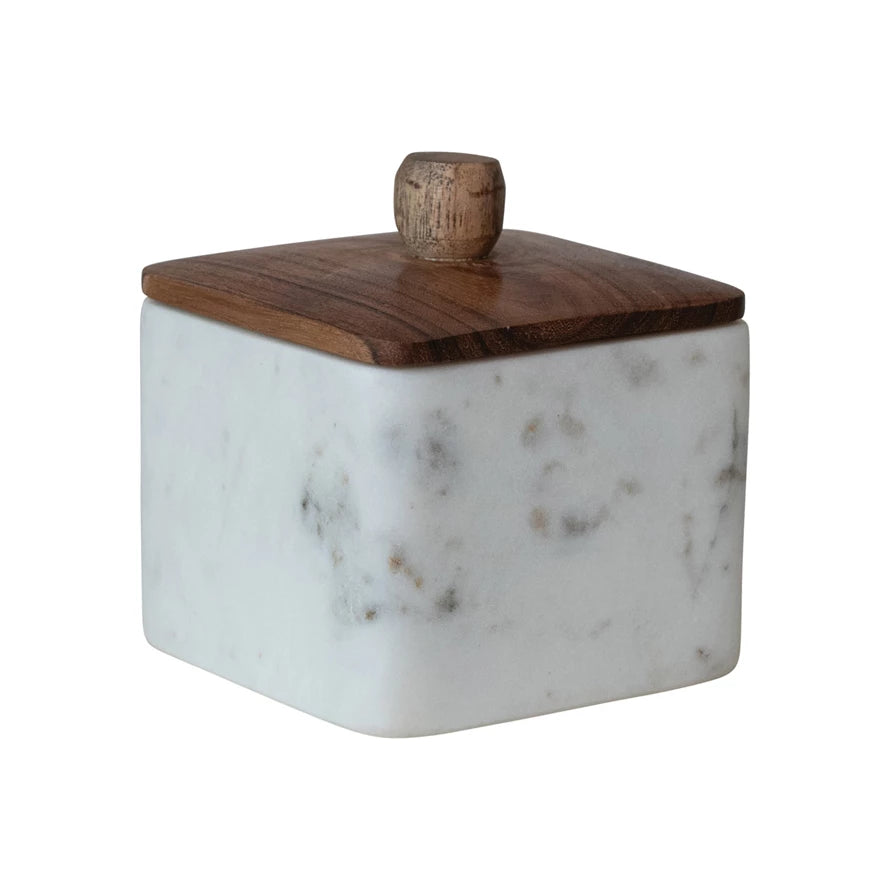 Marble Container w/ Acacia Wood Lid