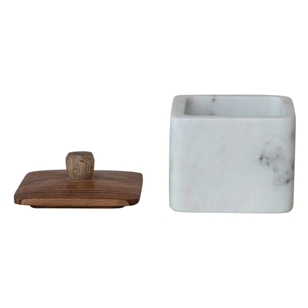 Marble Container w/ Acacia Wood Lid